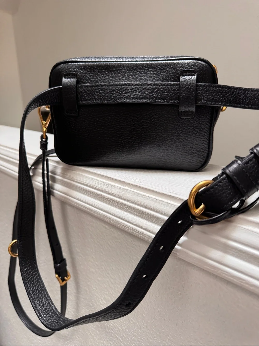 Prada Black Leather Crossbody with Gold Logo